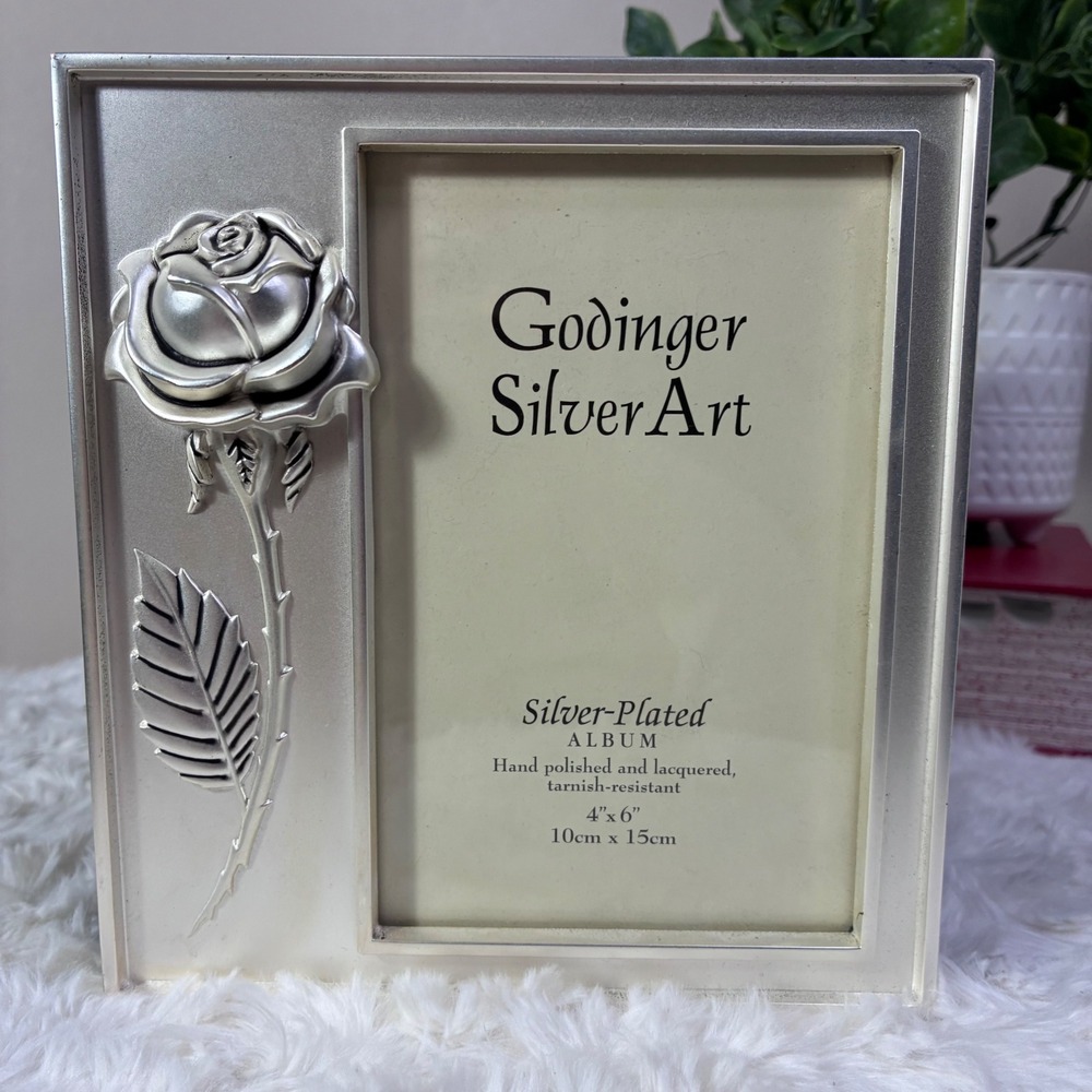 Godinger Silver Art Rose Photo Album Silver Plated 4x6 Tarnish Resistant Velvet
